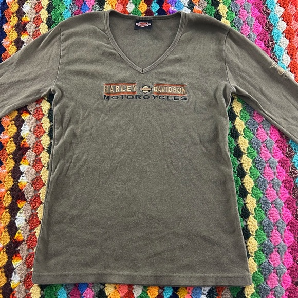 Harley-Davidson USA Made Embroidered V-Neck Fitted Babydoll Long Sleeve … - Picture 8 of 13